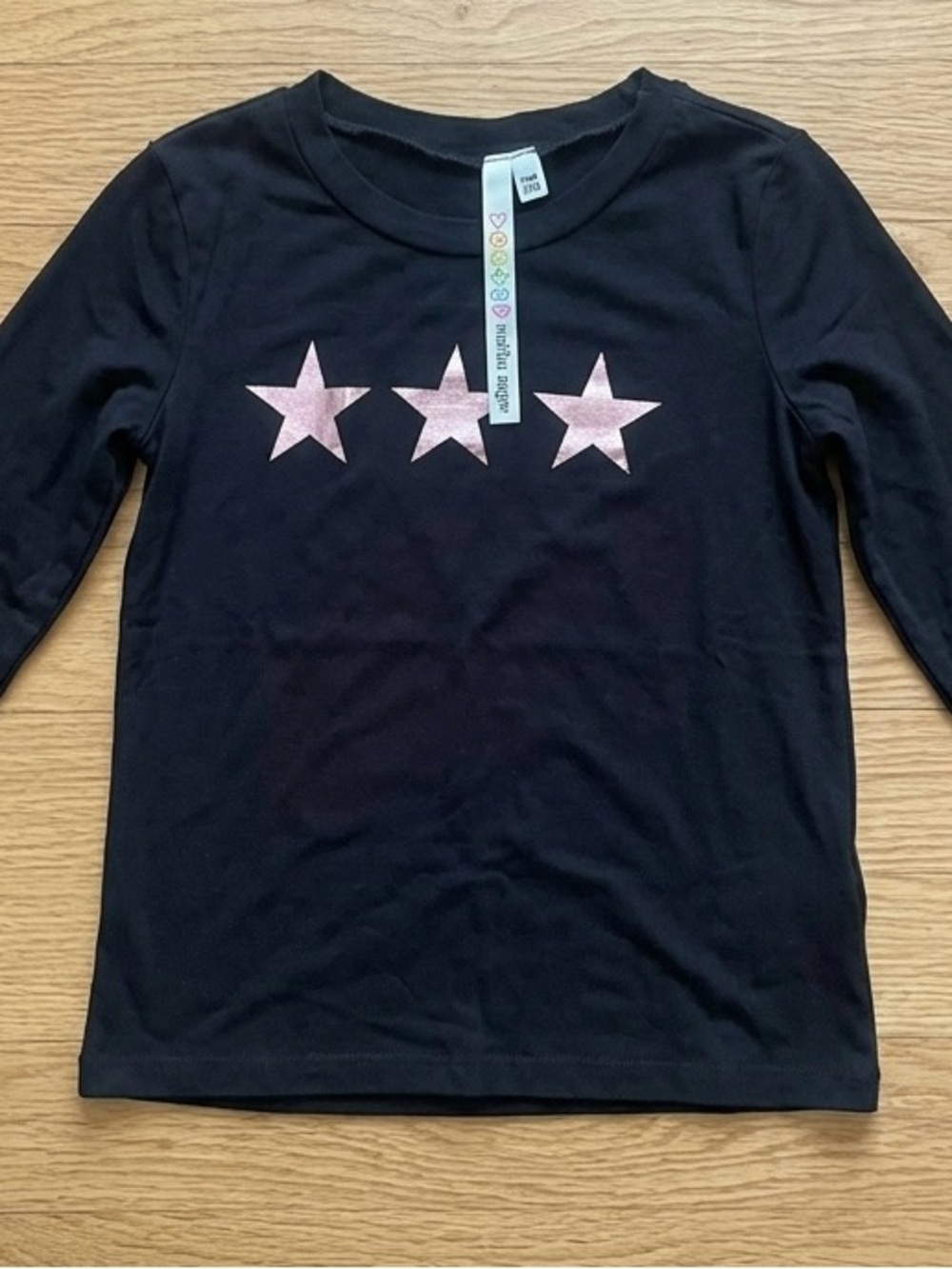 Malibu Sugar Girls Black Pink Metallic Star Long Sleeve Top Shirt - Size MD 10